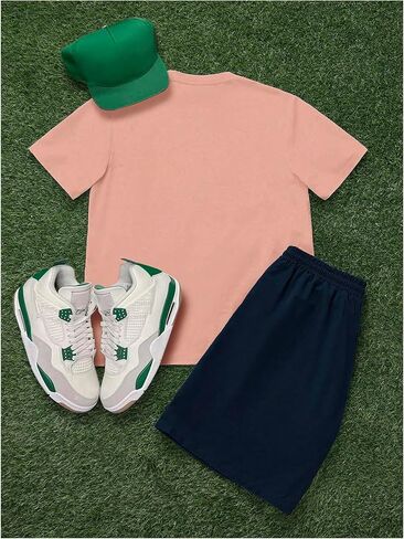 GORGLITTER Men's Two Piece Letter Graphic Y2k Tracksuit Short Sleeve Tee Top Drawstring Shorts Set in Saudi Arabia