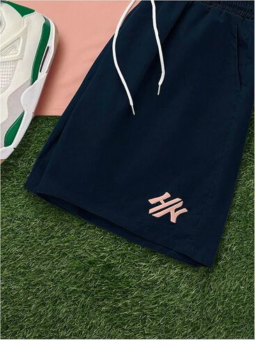 GORGLITTER Men's Two Piece Letter Graphic Y2k Tracksuit Short Sleeve Tee Top Drawstring Shorts Set in Saudi Arabia