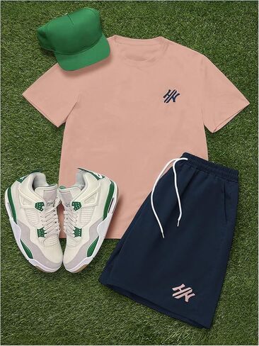 GORGLITTER Men's Two Piece Letter Graphic Y2k Tracksuit Short Sleeve Tee Top Drawstring Shorts Set in Saudi Arabia