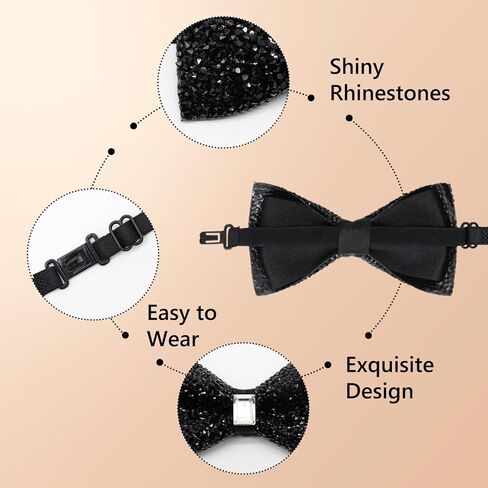 Rhinestone Bow Tie for Men Pre-tied Adjustable Bowtie, Sparkly Men's Bow Ties for Wedding Party Banquet Prom in Saudi Arabia