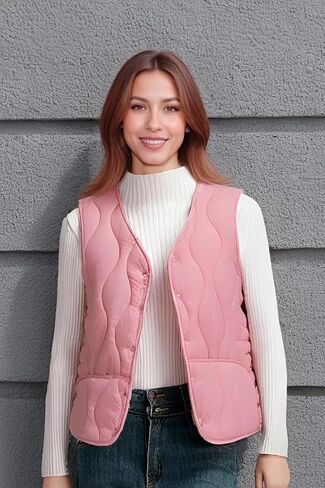 Quilted Puffer Vest women lightweight Fall Spring Jacket 2025 Button Padded Gilet in Saudi Arabia