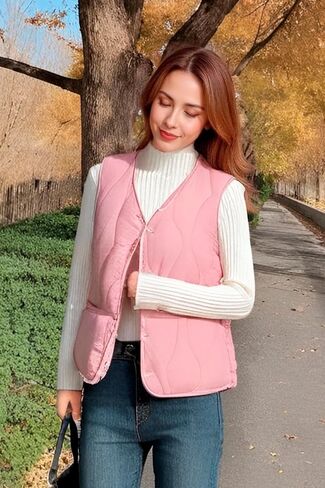 Quilted Puffer Vest women lightweight Fall Spring Jacket 2025 Button Padded Gilet in Saudi Arabia