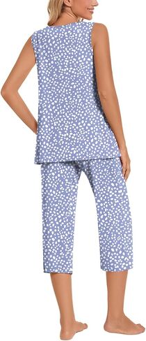 TAOHUADAO Womens Summer 2 Piece Pajama Sets, Sleeveless Tops with Capri Pants, Lounge Ladies Pjs Sets with Pockets in Kuwait