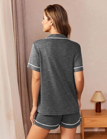 Ekouaer Womens Pajama Set Button Down Sleepwear Short Sleeve Pjs أعلى وقصير مع مجموعة صالة ناعمة الجيب in Kuwait