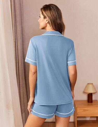 Ekouaer Womens Pajama Set Button Down Sleepwear Short Sleeve Pjs أعلى وقصير مع مجموعة صالة ناعمة الجيب in Kuwait