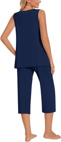 مجموعات بيجاما من Taohuadao Womens Summer Summer ، قمم أكمام مع سراويل كابري ، مجموعات Lounge Ladies PJS مع جيوب in Kuwait