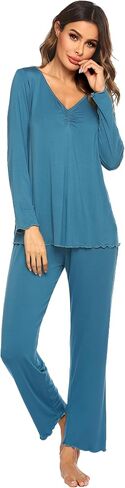 Ekouaer 2 Pack Women's Pajama Set Set Long Sleeve PJ يضع قطعتين من قطعتين ناعم Pajama Top and Pants Pjs Sleepwear in Kuwait