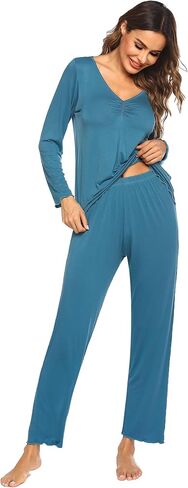 Ekouaer 2 Pack Women's Pajama Set Set Long Sleeve PJ يضع قطعتين من قطعتين ناعم Pajama Top and Pants Pjs Sleepwear in Kuwait