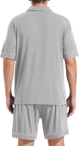 Men Pajamas Set Short Sleeve Sleepwear Button Down Loungewear 2 PCS Modal Sets with Pockets in Kuwait