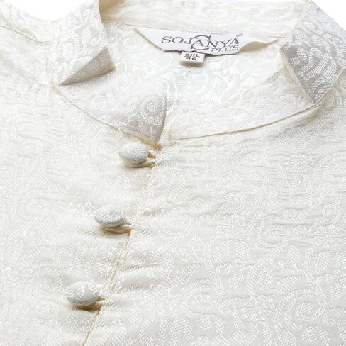 Sojanya PLUS (Since 1958), Men's Silk Blend Cream Self Design ONLY Long Kurta in Saudi Arabia
