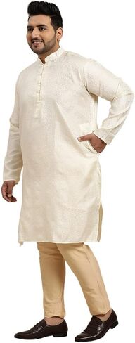Sojanya PLUS (Since 1958), Men's Silk Blend Cream Self Design ONLY Long Kurta in Saudi Arabia