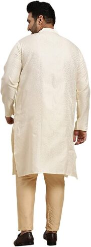 Sojanya PLUS (Since 1958), Men's Silk Blend Cream Self Design ONLY Long Kurta in Saudi Arabia