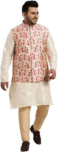 Sojanya PLUS (Since 1958), Men's Silk Blend Cream Self Design ONLY Long Kurta in Saudi Arabia