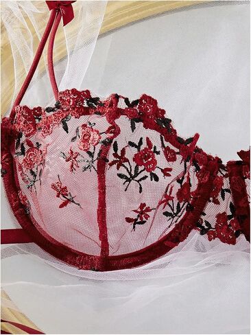 SHENHE Women's 2 Piece Lace Lingerie Sets Floral Embroidered Mesh Sheer Bra and Panty Sets in Saudi Arabia