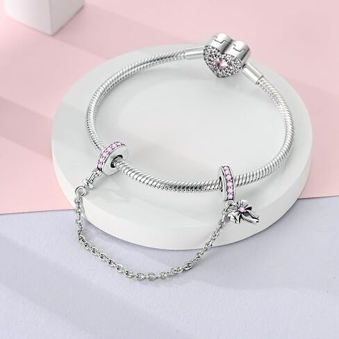 Hapour 925 Sterling Silver Safety Chain Charm Dangle Pendants Clip Beads for Bracelet Bow Knot Love Butterfly Sunflower Stopper Spacer Charm for Women in Kuwait