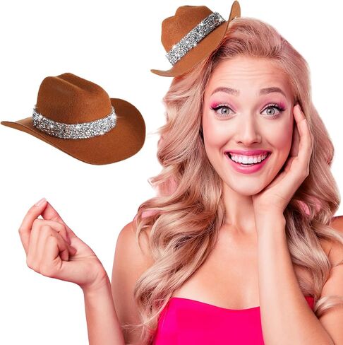 Zeyune 6 Inch Cowboy Hat Haw Clip مع Rhinestons Cowgirl Mini Hat Small Hat Clip for Disco Western Party Decoration in Kuwait