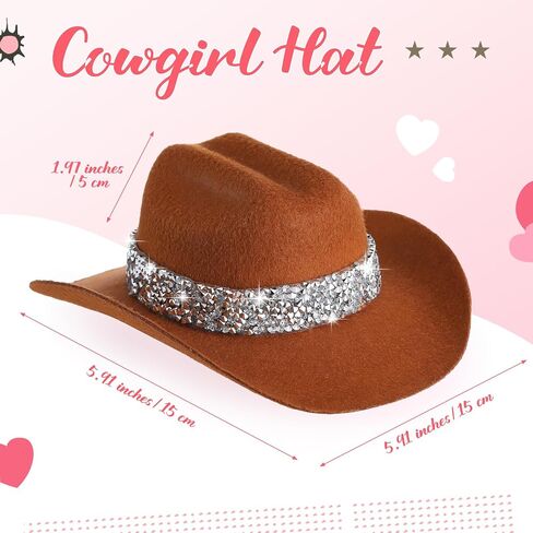 Zeyune 6 Inch Cowboy Hat Haw Clip مع Rhinestons Cowgirl Mini Hat Small Hat Clip for Disco Western Party Decoration in Kuwait