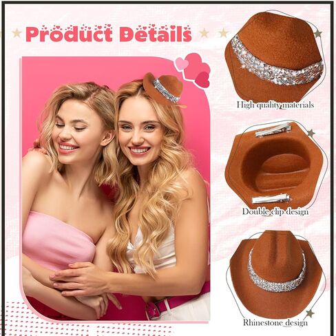 Zeyune 6 Inch Cowboy Hat Haw Clip مع Rhinestons Cowgirl Mini Hat Small Hat Clip for Disco Western Party Decoration in Kuwait