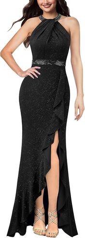 فستان VFSHOW نسائي مثير برقبة رسن مطرز بفتحة مكشكشة للحفلات الراقصة الرسمية ماكسي 2023 فستان سهرة لحفلات الزفاف ضيف تويست أمامي in Kuwait