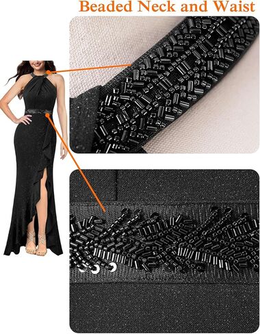 فستان VFSHOW نسائي مثير برقبة رسن مطرز بفتحة مكشكشة للحفلات الراقصة الرسمية ماكسي 2023 فستان سهرة لحفلات الزفاف ضيف تويست أمامي in Kuwait