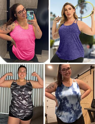 FOREYOND Women's Plus Size Workout Tank Tops Racerback Loose Fit Sport Athletic Tops Yoga Running Summer Shirts in Kuwait