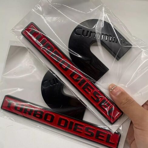 2Pc Set Compatible with Cummin Turbo Emblems for 2500 3500 Fender Badges (Black Red) in Saudi Arabia