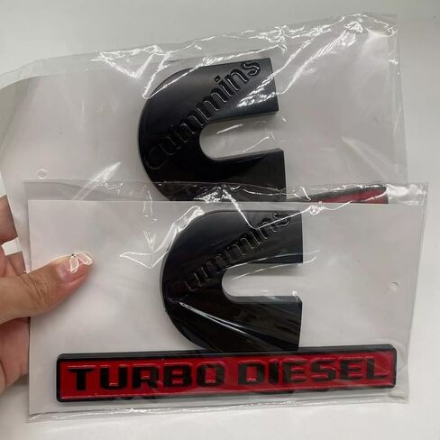 2Pc Set Compatible with Cummin Turbo Emblems for 2500 3500 Fender Badges (Black Red) in Saudi Arabia
