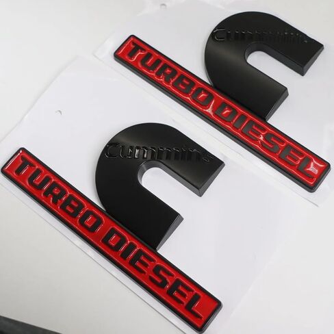 2Pc Set Compatible with Cummin Turbo Emblems for 2500 3500 Fender Badges (Black Red) in Saudi Arabia