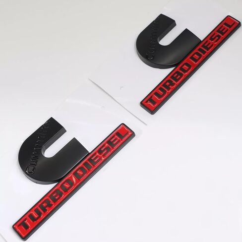 2Pc Set Compatible with Cummin Turbo Emblems for 2500 3500 Fender Badges (Black Red) in Saudi Arabia