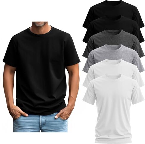 Ficerd 6 Pack Men's Big and Tall Shirts Short Sleeve Cotton Tee Summer Crew Neck Oversize Top Loose Fit Shirt Multipack in Saudi Arabia