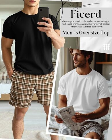 Ficerd 6 Pack Men's Big and Tall Shirts Short Sleeve Cotton Tee Summer Crew Neck Oversize Top Loose Fit Shirt Multipack in Saudi Arabia