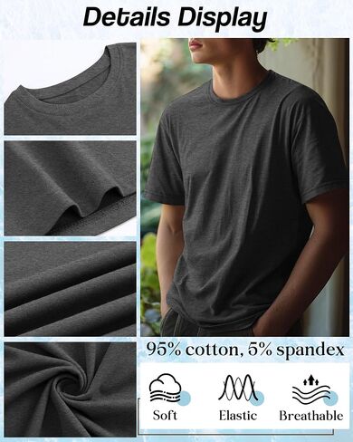 Ficerd 6 Pack Men's Big and Tall Shirts Short Sleeve Cotton Tee Summer Crew Neck Oversize Top Loose Fit Shirt Multipack in Saudi Arabia