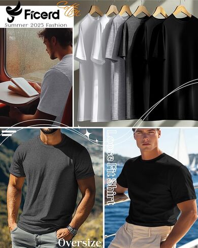 Ficerd 6 Pack Men's Big and Tall Shirts Short Sleeve Cotton Tee Summer Crew Neck Oversize Top Loose Fit Shirt Multipack in Saudi Arabia