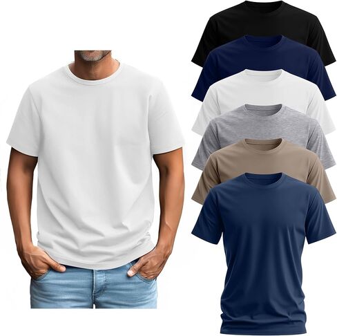 Ficerd 6 Pack Men's Men's Big and Tall Stirts Short Cotton Tee Tee Crew Neck Eversize Stize Top Lough Fit Lit in Kuwait