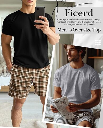 Ficerd 6 Pack Men's Men's Big and Tall Stirts Short Cotton Tee Tee Crew Neck Eversize Stize Top Lough Fit Lit in Kuwait