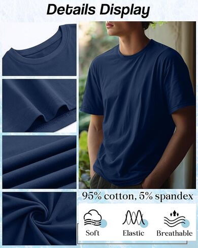 Ficerd 6 Pack Men's Men's Big and Tall Stirts Short Cotton Tee Tee Crew Neck Eversize Stize Top Lough Fit Lit in Kuwait