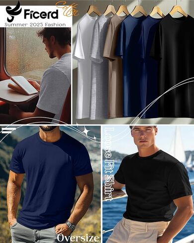 Ficerd 6 Pack Men's Men's Big and Tall Stirts Short Cotton Tee Tee Crew Neck Eversize Stize Top Lough Fit Lit in Kuwait