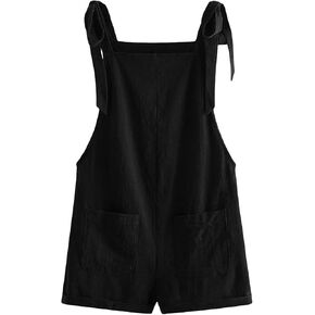 WDIRARA Women's Tie Strap Sleeveless Romper Overall Shorts with Pockets