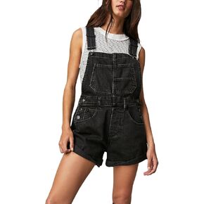 Owl's-Yard Women Denim Bib Overalls shorts Adjustable Straps Rolled Cuff Shortall Rompers Denim Jumpsuit Dungaree in Kuwait