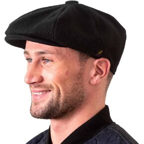 Men's Donegal Tweed 8 Piece Cap Irish Newsboy Hat, Made in Ireland (Black, Large)
