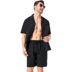 David Archy Mens Pajamas مجموعة 100 ٪ من القطن الصيف القميص القصيرة وقصيرة شورت PJS مجموعات هاواي خفيفة الوزن للتسكع