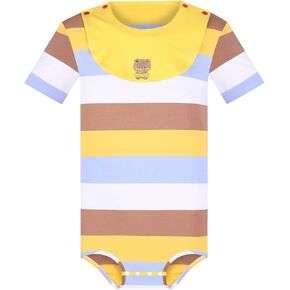 Romper Onesie Nightwear Men's Short Sleeve Cotton Striped Pajamas with Removable Drool Bib
