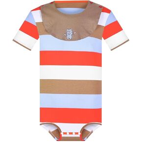 Romper Onesie Nightwear Men's Short Sleeve Cotton Striped Pajamas with Removable Drool Bib in Saudi Arabia