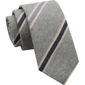 2.56'' Skinny Ties for Men, Sriped Mens Tie Cotton Linen NeckTie Men's Neckties for Business, Wedding, Groom