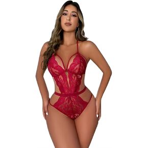 Women One Piece Lingerie Teddy Underwear Deep V Lace Bodysuit Babydoll