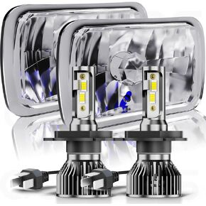 Pair 7x6" 5x7" LED High/Low Beam For 1995-1997 Nissan Pickup Hardbody,5x7 7x6 inch Diamond Crystal Clear Semi Sealed Beam Glass Lens Housing Headlights,H4 LED Bulbs,6000K Cool White