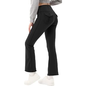 Fleece Lined Leggings for Women Flare High Waist Tummy Control Soft Bootcut Yoga Pants with Pockets Leggings