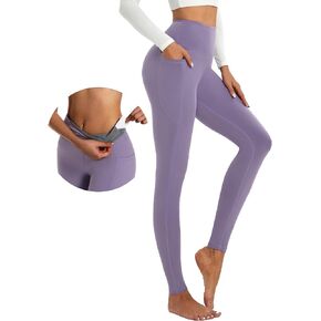 ALAVIKING Yoga Pants for Women Double Layer High Waisted Yoga Leggings Tummy Control Workout Pants with Pocket Stretchy