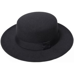 Unisex Felt Fedora Wide Brim Hat Classic Flat Top Hat with Simple Square Ribbon Panama Hat Trilby Church Derby Cap for Performance Party Show Cosplay Wedding Daily Life