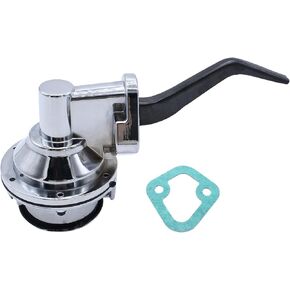 Black Mechanical Fuel Pump Chrome Two-Valve 6 PSI 1/4" NPT Inlet/Outlet Compatible With SBF Small Block Ford 221-351,V8 Engine